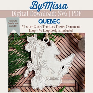 Quebeque | Design de flor única provincial | com laço de ornamento e sem | ornamento, ímã, sinal | SVG/PDF | Corte a laser Glowforge