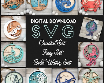 Reef, Cold Water, & Coastal Sea Creatures Ornaments | 11 SVG Files for Glowforge and Laser Cutting