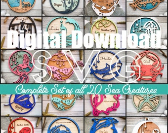 COMPLETE Set of Sea Creature Ornaments| 20 SVG Files for Glowforge and Laser Cutting