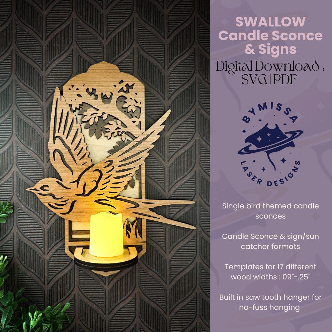 Sign Sconce Swallow Single Bird Design | Candle Sconce, Sign, Sun Catcher | SVG PDF ...