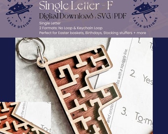 F - Single Letter Maze | Monogram Maze Game, Keychain loop option | SVG/PDF | Laser Cutting | Easter Basket | Stocking Stuffer