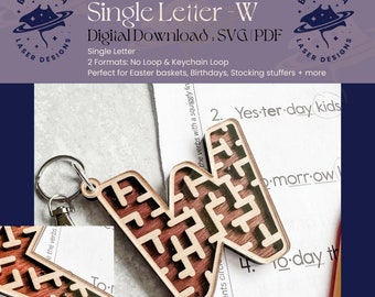 W - Single Letter Maze | Monogram Maze Game, Keychain loop option | SVG/PDF | Laser Cutting | Easter Basket | Stocking Stuffer