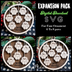 Erweiterungsset Fellfamilie Ornament-Set |6-8 Pfoten |SVG| Glowforge und Laser Cuts