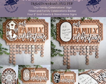 Our Family Celebrations Oval Insert Sign + 4 Ovals  | Mother's Day | Family Celebrations | Wedding | Christmas | SVG/PDF | Glowforge Laser