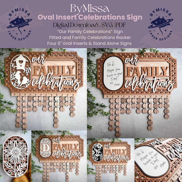 Unser Familienfest Ovales Einlegeschild + 4 Ovale | Muttertag | Familienfeiern | Hochzeit | Weihnachten | SVG/PDF | Glowforge Laser