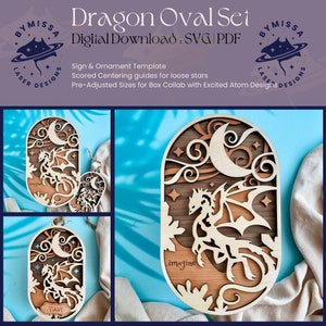 Dragon Oval Set: Ornament, Sign Rounds | Kid&#39;s Room Decor, DIY Party File | SVG/PDF | Glowforge Laser Cutting Template