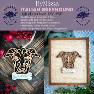 Levriero italiano Line Art / Design razza di cane / Ornamenti, acchiappasole, decorazioni per cornici / SVG e PDF / Glowforge e taglio laser, amante dei cani