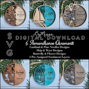 Cardinal, Butterfly, Ship  Remembrance Ornament/Sign Set: 6 Ornament/Sign SVG Designs | Glowforge & Laser Cutting | In loving Memory