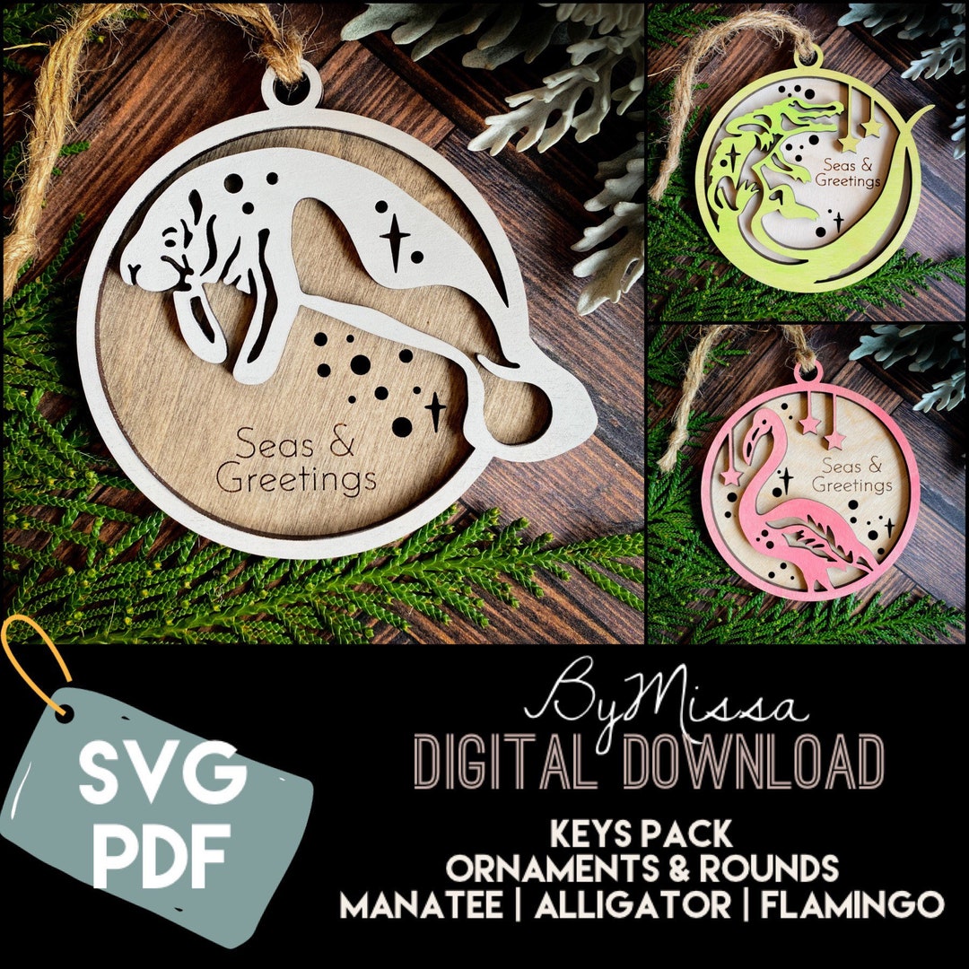 Sea Creature Ornaments: Manatee, Alligator, Flamingo SVG/PDF Laser Cut -  Etsy, image size:1080x1080