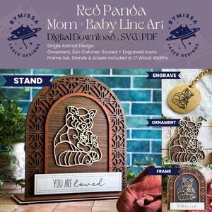RODE PANDA moeder baby | Los dier | Ornamenten, zonnevangers, lijst, standaard | Svg en pdf | Lasersnijden, Moederdag, Sieraden
