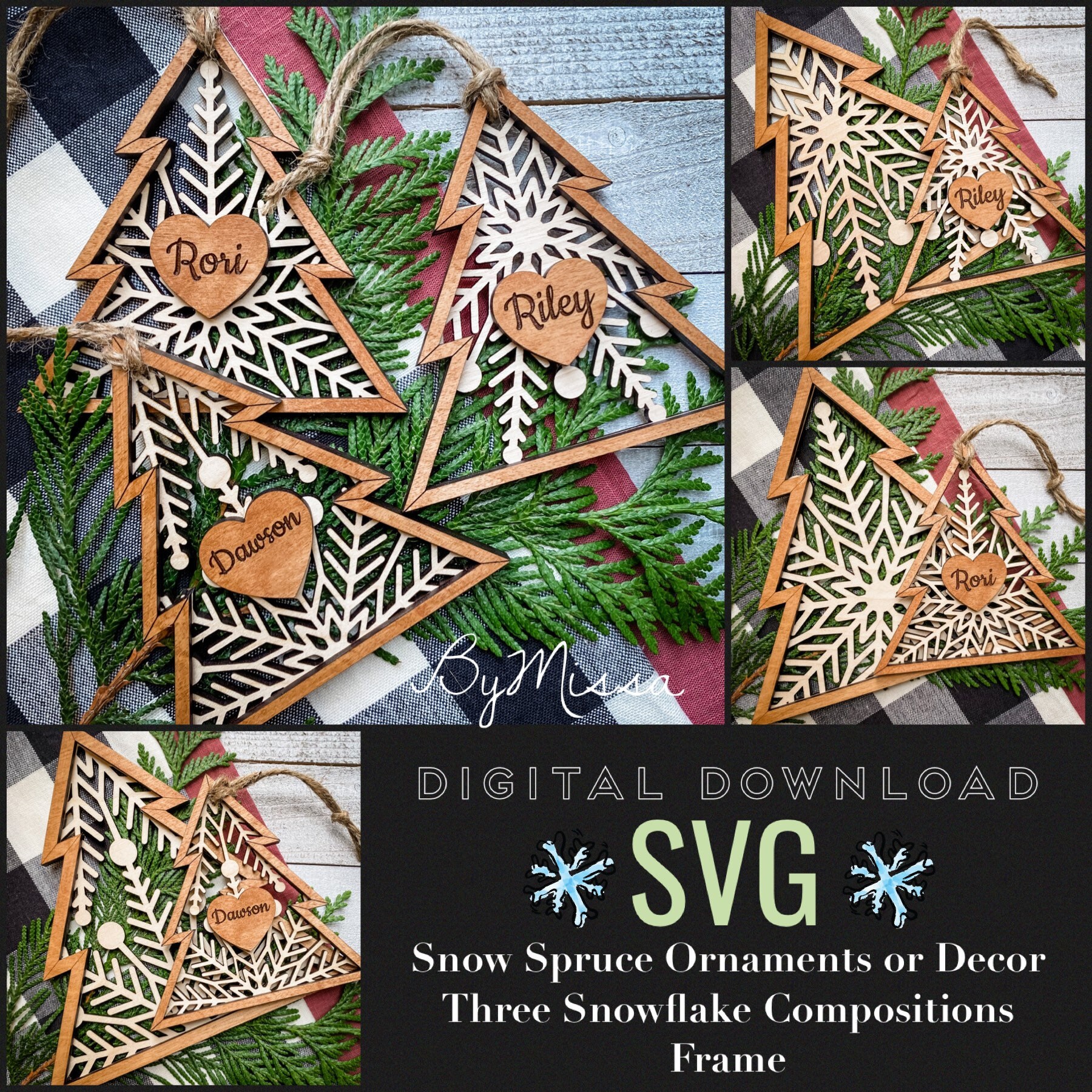 スノースプルース装飾ハンガーまたはオーナメントセット| SVG