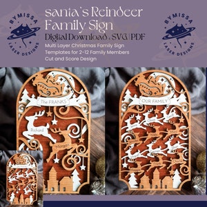 Weihnachtsmann Familienschild | 2-12 Glieder | Weihnachten | SVG/PDF | Glowforge Lasercut Vorlage