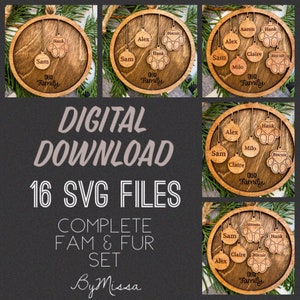 Set completo di ornamenti per la famiglia COMBO + famiglia di pellicce SVG / Glowforge e taglio laser
