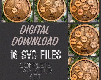 Complete COMBO Family + Fur Family Ornament Set SVG | Glowforge and Laser Cutting