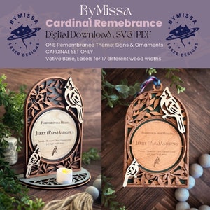 Herdenkingsset kardinaal | 1 ontwerpset | bord, votiefhouder, ornament | Monument| Woondecoratie, cadeau | SVG/PDF | Glowforge-lasersnijden