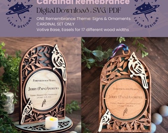 Cardinal Remembrance Set | 1 Design Set | Sign, Votive Holder, Ornament | Memorial| Home Decor, Gift | SVG/PDF | Glowforge Laser Cutting