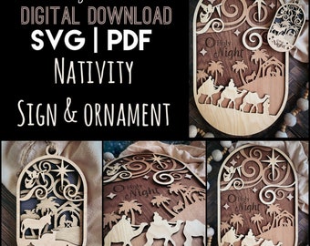 Nativity Oval Ornament and Sign Round | Remembrance SVG | SVG/PDF | Glowforge Laser Cutting Template