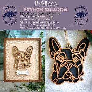 Arte de linha de buldogue francês | Design de raça de cachorro | Ornamentos, apanhadores de sol, decoração de moldura | SVG e PDF | Glowforge e corte a laser, Dog Lover
