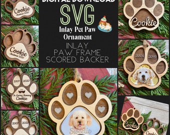 Inlay Pet Paw Ornament |SVG|Glowforge and Laser Cutting