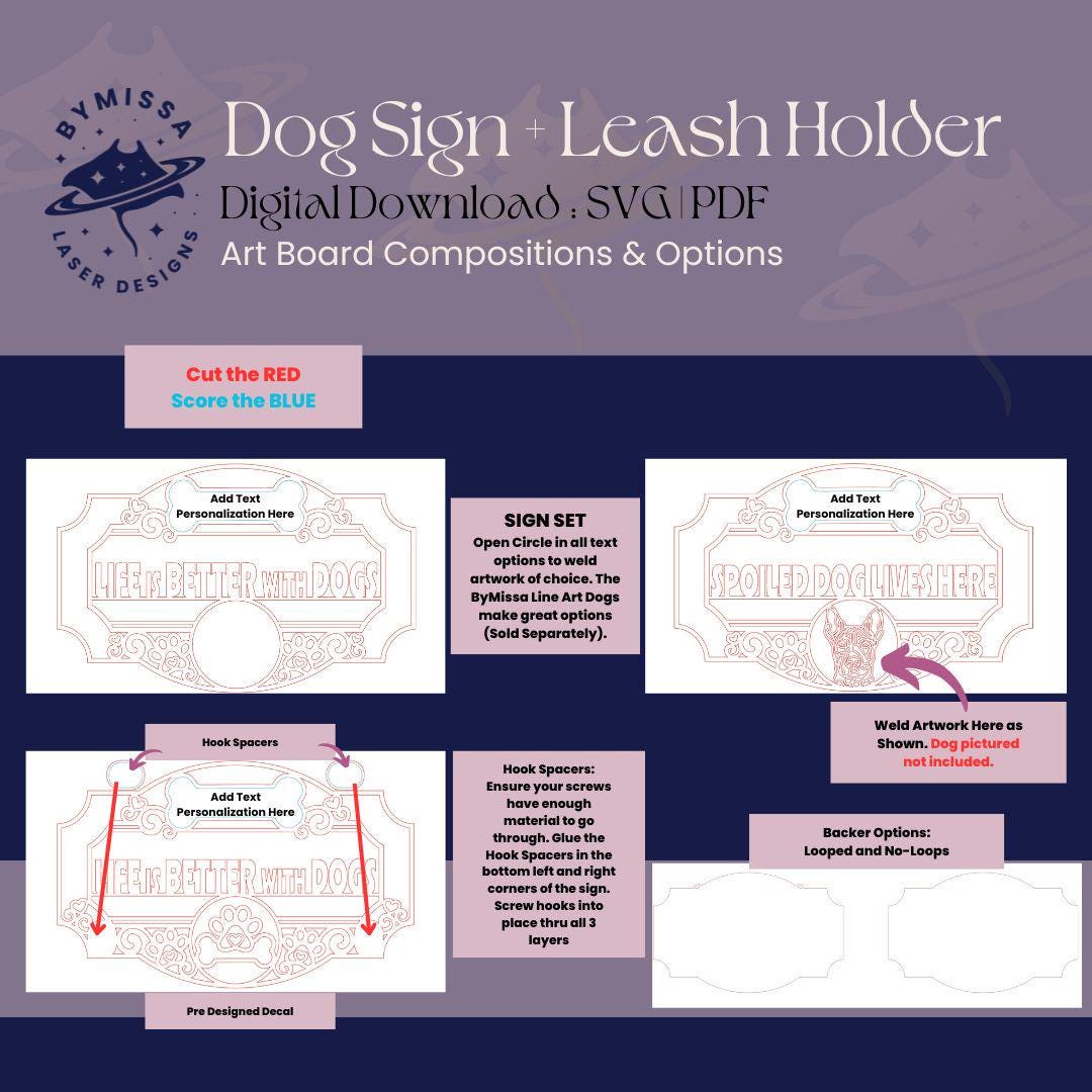 Leash Template.pdf Laser Cut Dog Sign & Leash Holder Template: DIY Home Decor (SVG/PDF) - Etsy