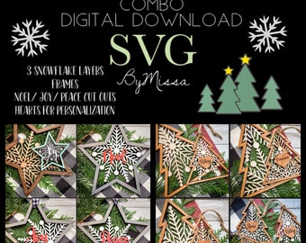 COMBO SnowStar & SnowSpruce Ornament/Decore Set| SVG| Glowforge and Laser Cutting