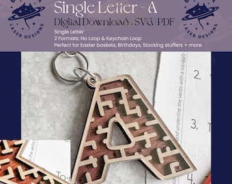 A - Single Letter Maze | Monogram Maze Game, Keychain loop option | SVG/PDF | Laser Cutting | Easter Basket | Stocking Stuffer