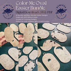 Easter Bundle Color-Me Tags | 14 Original Designs | Secular and Non-Secular | DIY Coloring Kit SVG PDF | Laser Cutting