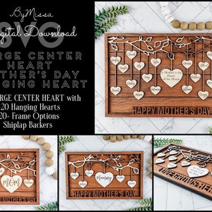Full Large Heart Set - Large Center Heart 1-20 Small Hearts | Easels | Family Tree | 125 Frame options | SVG | Glowforge and Laser Cutting