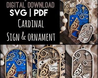 Cardinal Oval Ornament and Sign Round | Remembrance SVG | SVG/PDF | Glowforge Laser Cutting Template
