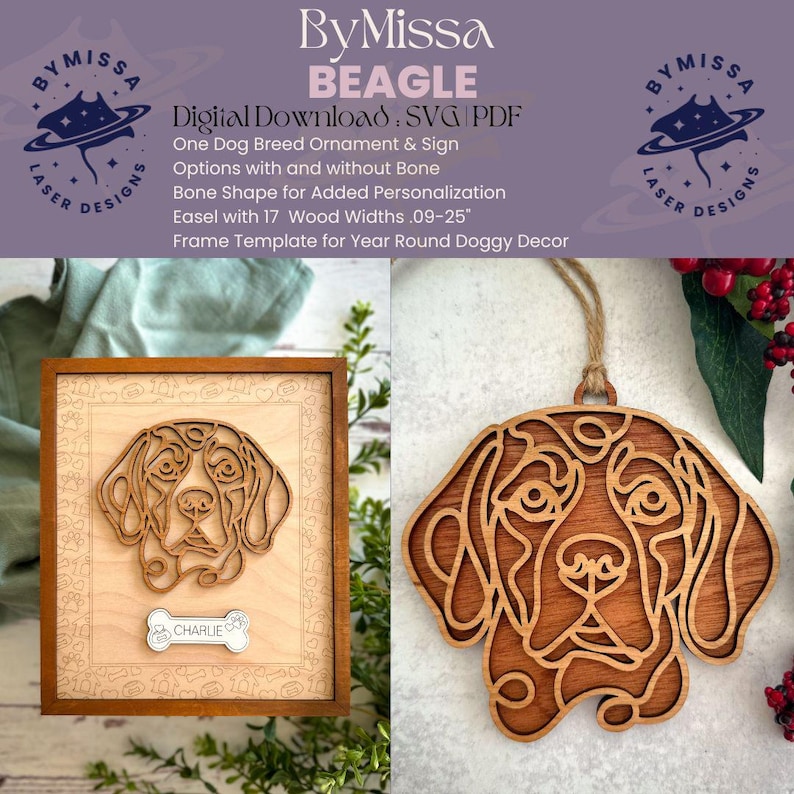 Beagle Line Art | Dog Breed Design | Ornaments, Sun Catchers, Frame ...