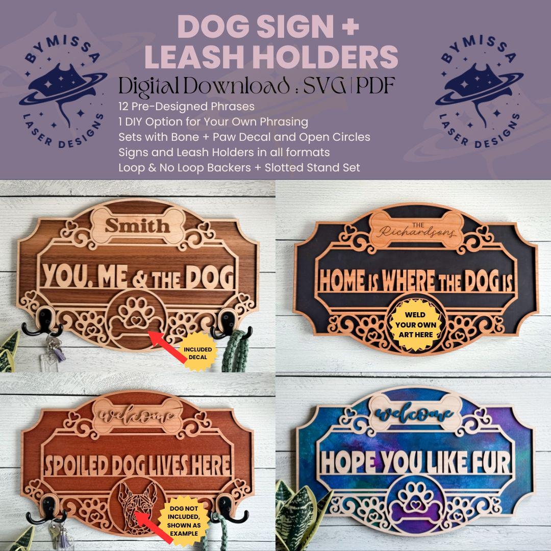 Leash Template.pdf Laser Cut Dog Sign & Leash Holder Template: DIY Home Decor (SVG/PDF) - Etsy