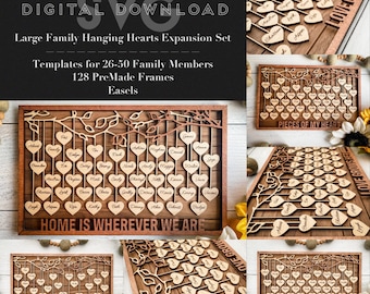 26-50 Member Hanging Hearts Frame Set | Family Tree | 125 Frame options | SVG| Glowforge and Laser Cutting