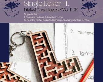 L - Single Letter Maze | Monogram Maze Game, Keychain loop option | SVG/PDF | Laser Cutting | Easter Basket | Stocking Stuffer