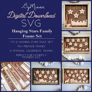 1-12 Member Hanging Stars Family Frame Set | 140+ Custom Frames | SVG| Glowforge and Laser Cutting