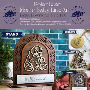 IJSBEER moeder baby | Los dier | Ornamenten, zonnevangers, lijst, standaard | Svg en pdf | Lasersnijden, Moederdag, Sieraden