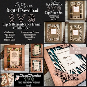 Doves, Dragonflies, & Hummingbird Remembrance Frames + Cooresponding Clip Frames | SVG| Glowforge and Laser Cutting