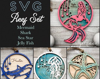 Reef Sea Creature Ornament Set | 4 SVGs |Glowforge and Laser Cutting