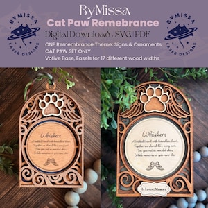 Herdenkingsset kattenpoot | 1 ontwerpset | bord, votiefhouder, ornament | Monument| Woondecoratie, cadeau | SVG/PDF | Glowforge-lasersnijden