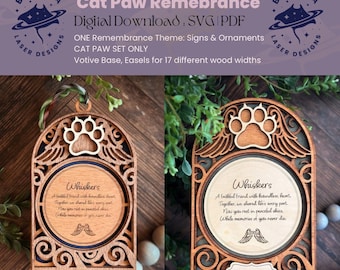 Cat Paw Remembrance Set | 1 Design Set | Sign, Votive Holder, Ornament | Memorial| Home Decor, Gift | SVG/PDF | Glowforge Laser Cutting