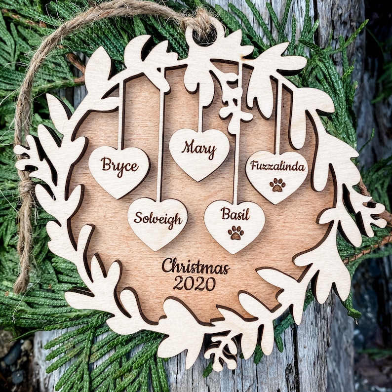 Download Heart Wreath Family Ornament Set SVG Glowforge and Laser | Etsy