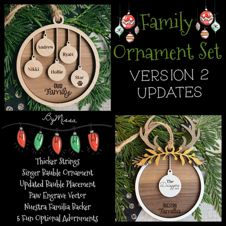 1-10 Family Ornament Set Version TWO SVG Glowforge and Laser Cutting image 2