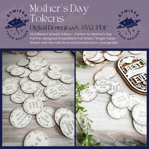 Mother's Day Tokens| Mother's Day | Gift for Her| |Wedding | Christmas | SVG/PDF | Glowforge Laser Cutting Template