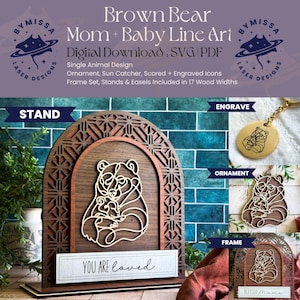 BEER moeder baby | Los dier | Ornamenten, zonnevangers, lijst, standaard | SVG en pdf | Lasersnijden, Moederdag, Sieraden