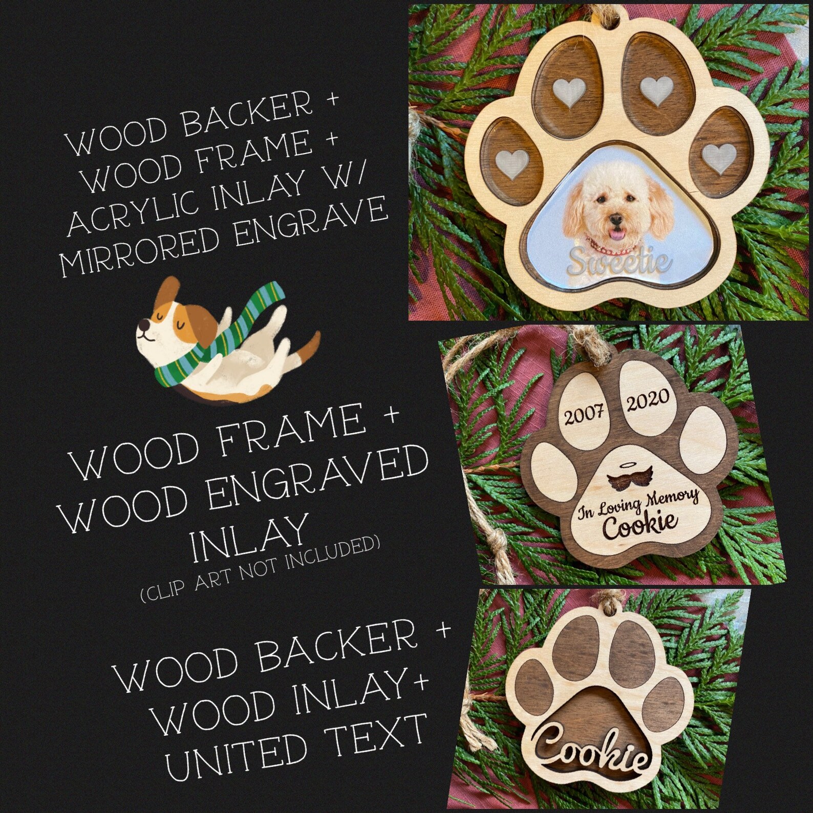 Inlay Pet Paw Ornament svgglowforge and Laser Cutting - Etsy