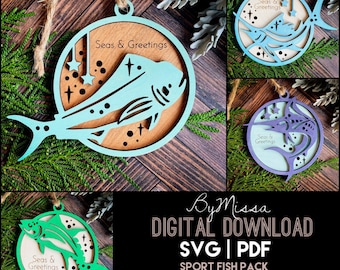 Tropical Fish Ornament SVG: Laser Cut Sea Creatures (Digital Download)