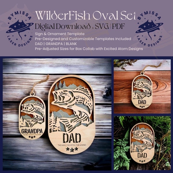 Wilder Fish Oval Ornament and Sign Round | Father's Day Dad & Grandpa SVG | SVG/PDF | Glowforge Laser Cutting Template