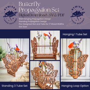 Butterfly Propagation Set | Stands and Wall Hanging for Plant Lovers | SVG/PDF | Glowforge Laser Cutting Template