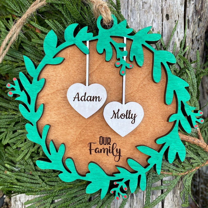 Download Heart Wreath Family Ornament Set SVG Glowforge and Laser ...
