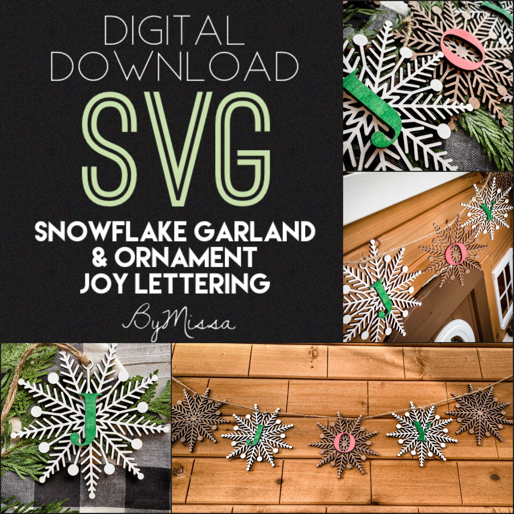 Snowflake Garland | JOY | Ornament | SVG | Glowforge and Laser Cutting