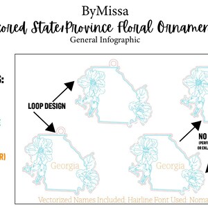May include: A digital design file for a floral ornament featuring the state of Georgia. The design includes a loop for hanging and a version without a loop. The file is ready to be cut on a Cricut or Silhouette machine.